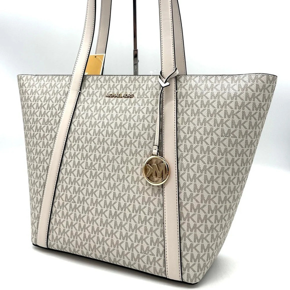 Michael Kors Pratt Large Signature Logo Tote Bag Light Cream Multi - Picture 3 of 11